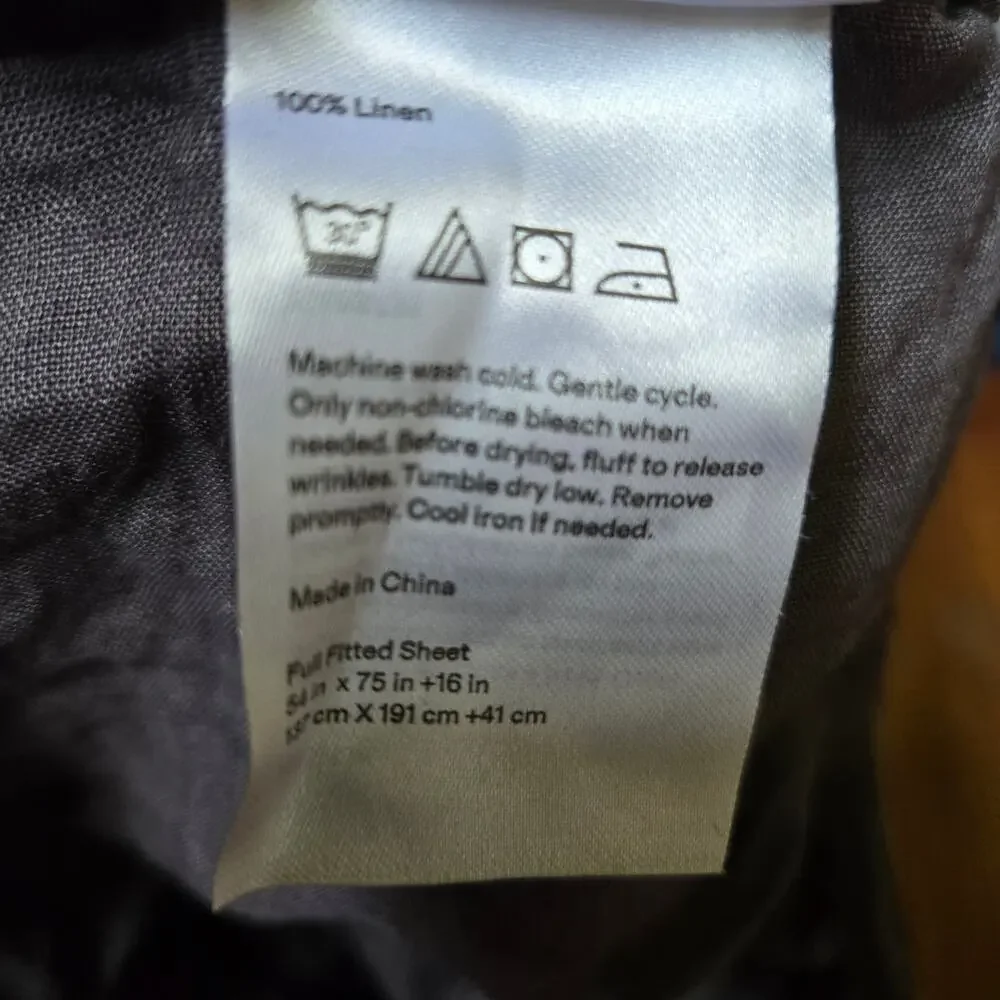 New Quince European Linen Full Fitted Sheet 3Pc Set 2 Pillow Cases Charcoal Gray